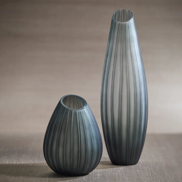 Mayfair Cut Glass Vases in Grey - Tall vase on right and short vase on left