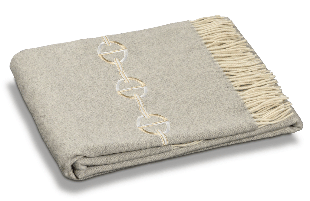 Chaine Embroidered Cashmere Throw in Grey 