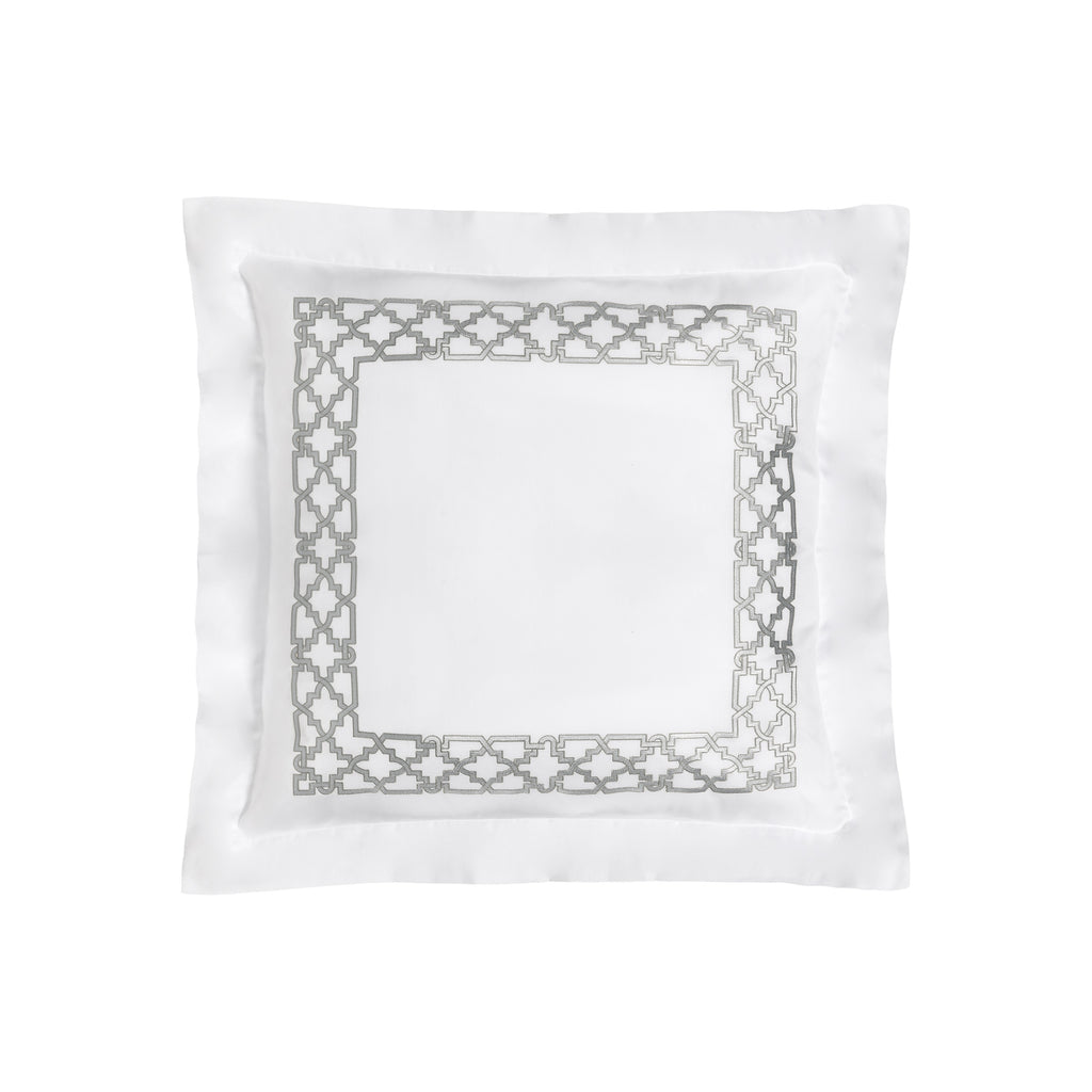 Fretwork Euro Sham with Silver Grey Embroidery
