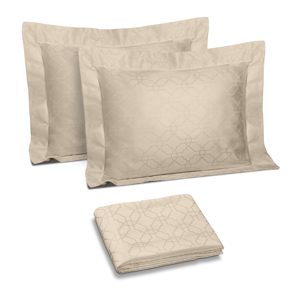 Fretwork Jacquard Duvet Cover and Shams in Light Sand