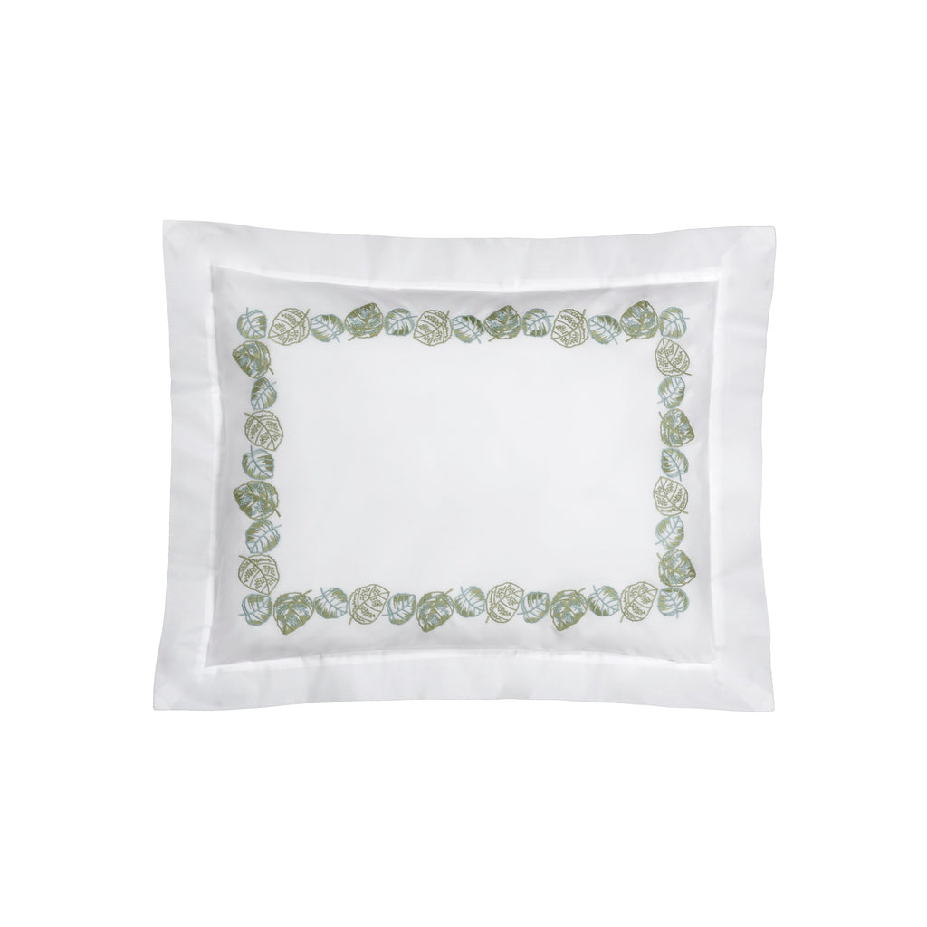 Feuillage Embroidered Sham in White/Sage Green
