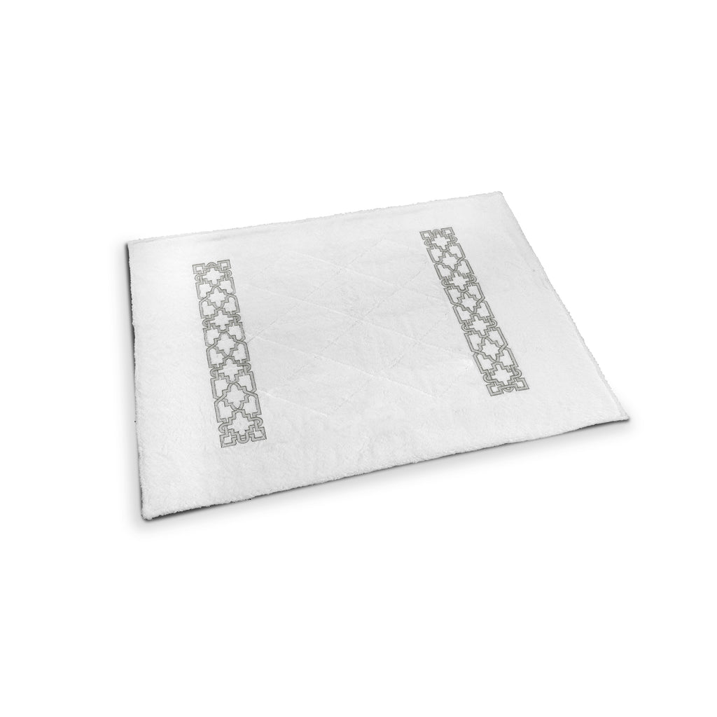 Fretwork Bathmat with Silver Grey Embroidery
