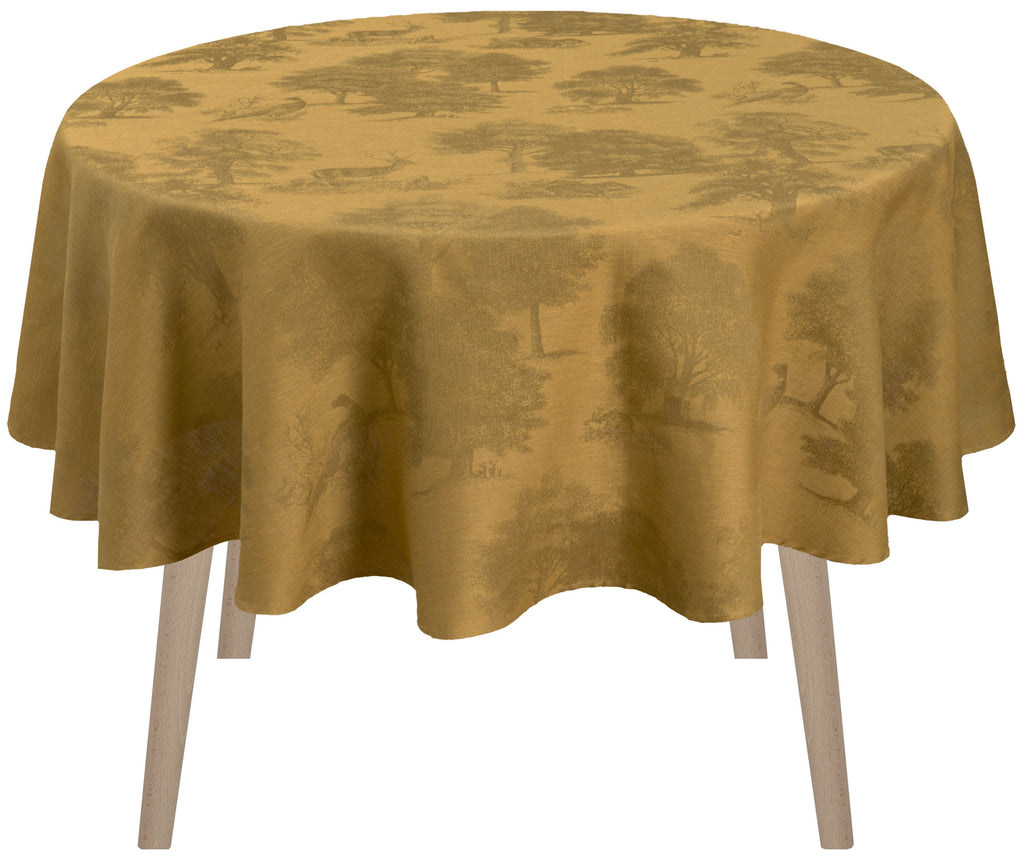Souveraine Gold Round Tablecloth on a round  table
