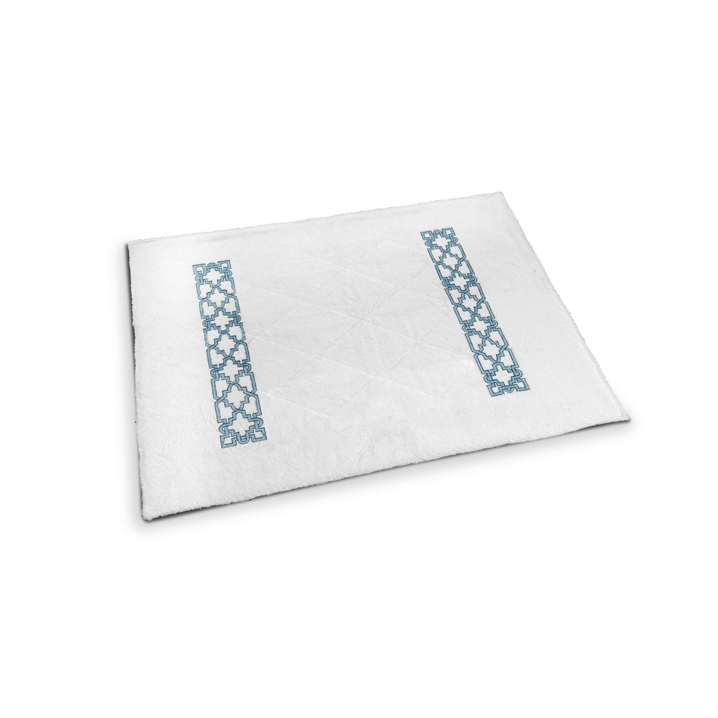 Fretwork Bath mat in Aquamarine Embroidery