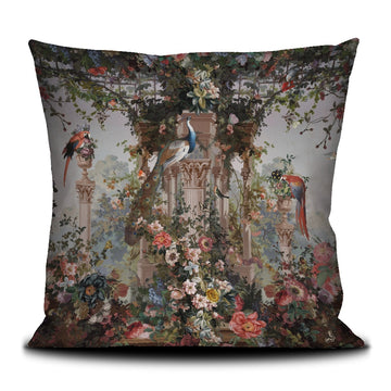 Paradise cushion cover printed on velvet with black piping finish.