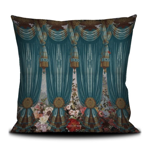 Paradise cushion cover printed on velvet with black piping finish.