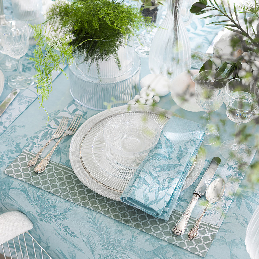 Jardin D'Eden Blue Placemat and place setting with napkin