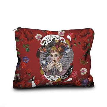 Tais Toi Mon Coeur accessory case printed on velvet on both sides and finished with gold zip and interior lining.