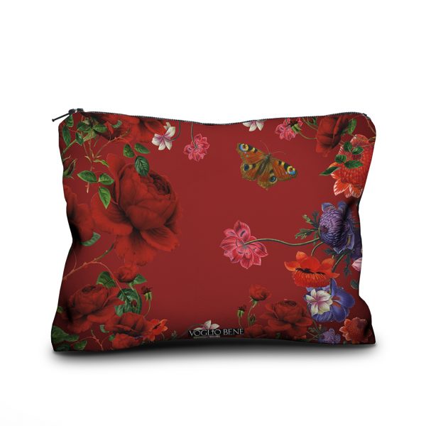 Tais Toi Mon Coeur accessory case printed on velvet on both sides and finished with gold zip and interior lining.