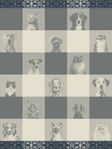 Truffes Grey Tea Towel with dogs and cats 