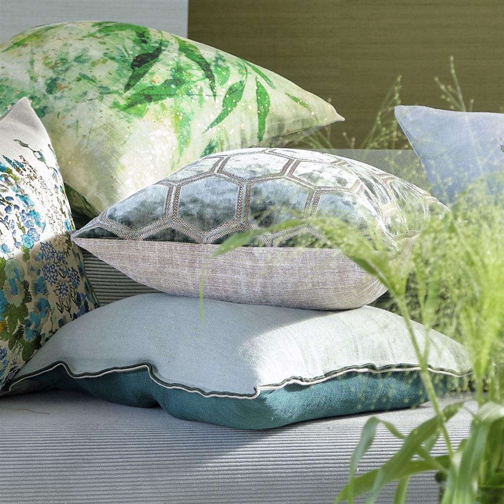Brera Lino pillow shown with other pillows