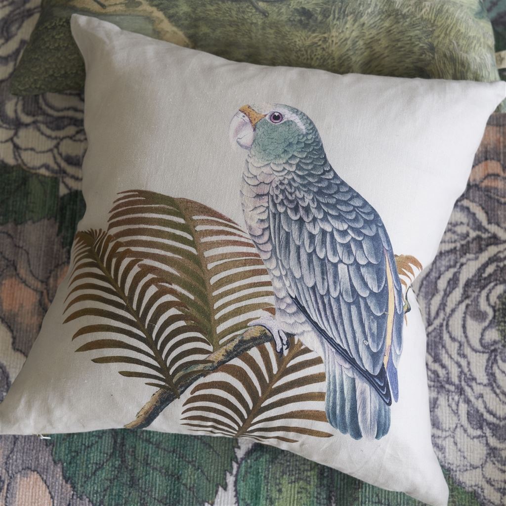 Parrot and Palm Parchment Decorative Pillow - Reverse