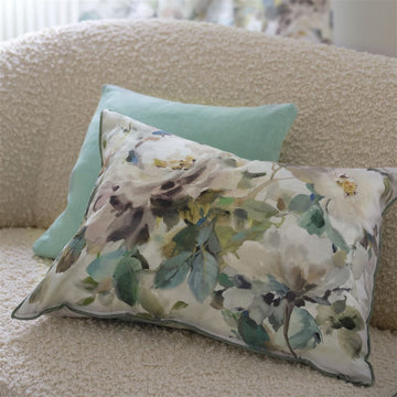 Thelma's Garden Celadon Cotton Decorative Pillow