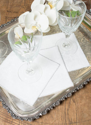 Duet Cocktail Napkins Set of 4 - Snow White with Metallic Silver