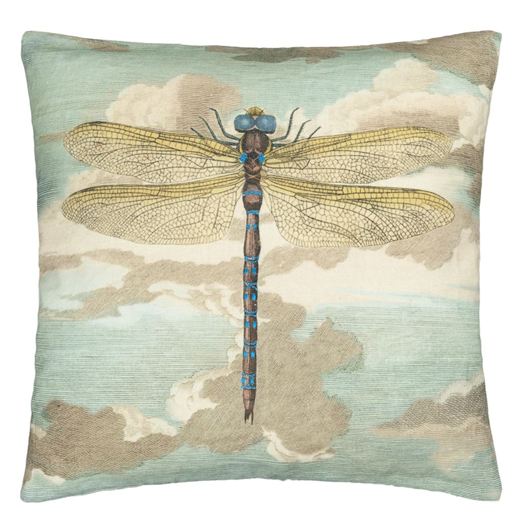 Dragonfly over Clouds Sky Blue  Decorative Pillow