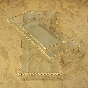 Clear Textured Rectangular Trays with Jagged Gold Rim