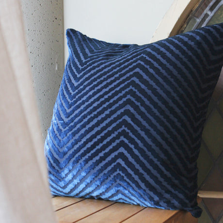 Velvet Chevron 20" Cobalt Black Pillow