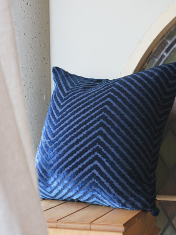 Velvet Chevron 20" Cobalt Black Pillow