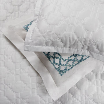 Fretwork Quilted King Coverlet and Euro Shams White