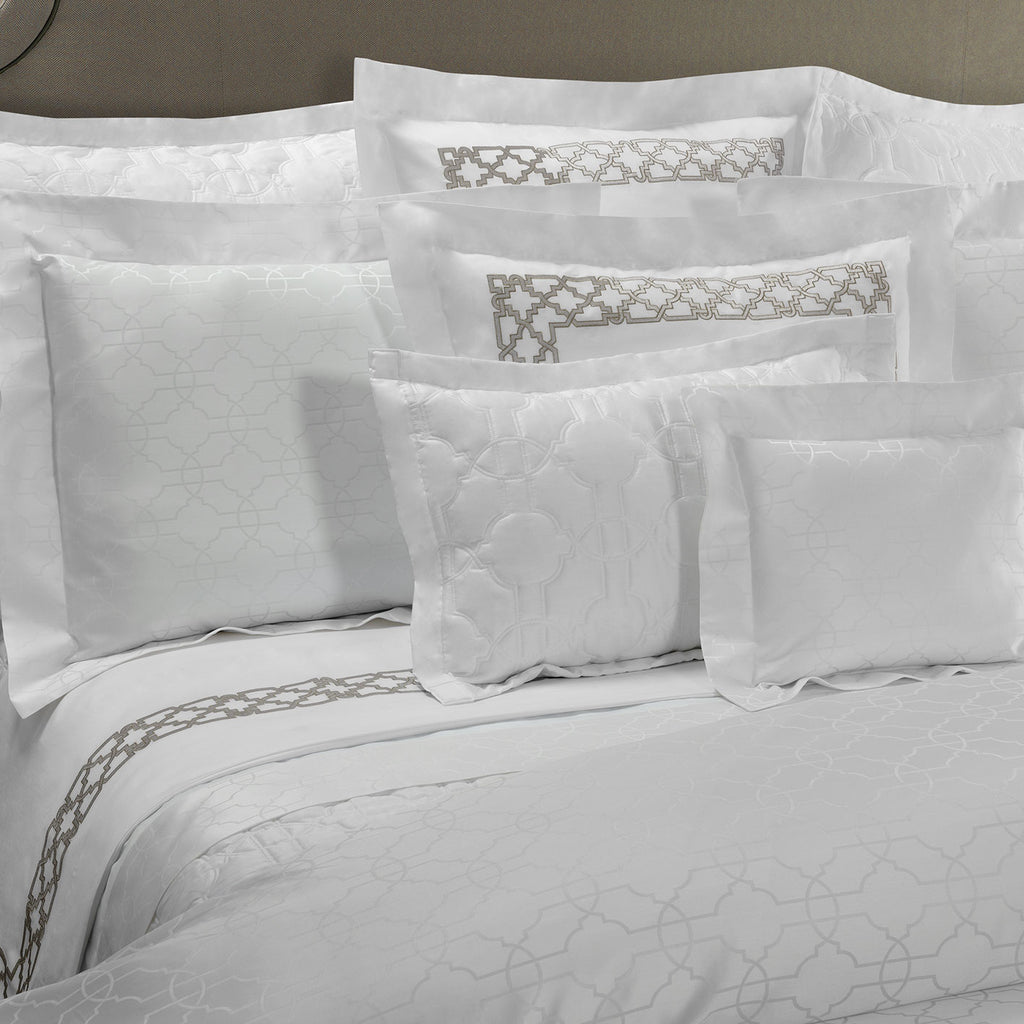 Fretwork Bedding in White/ Khaki Embroidering 