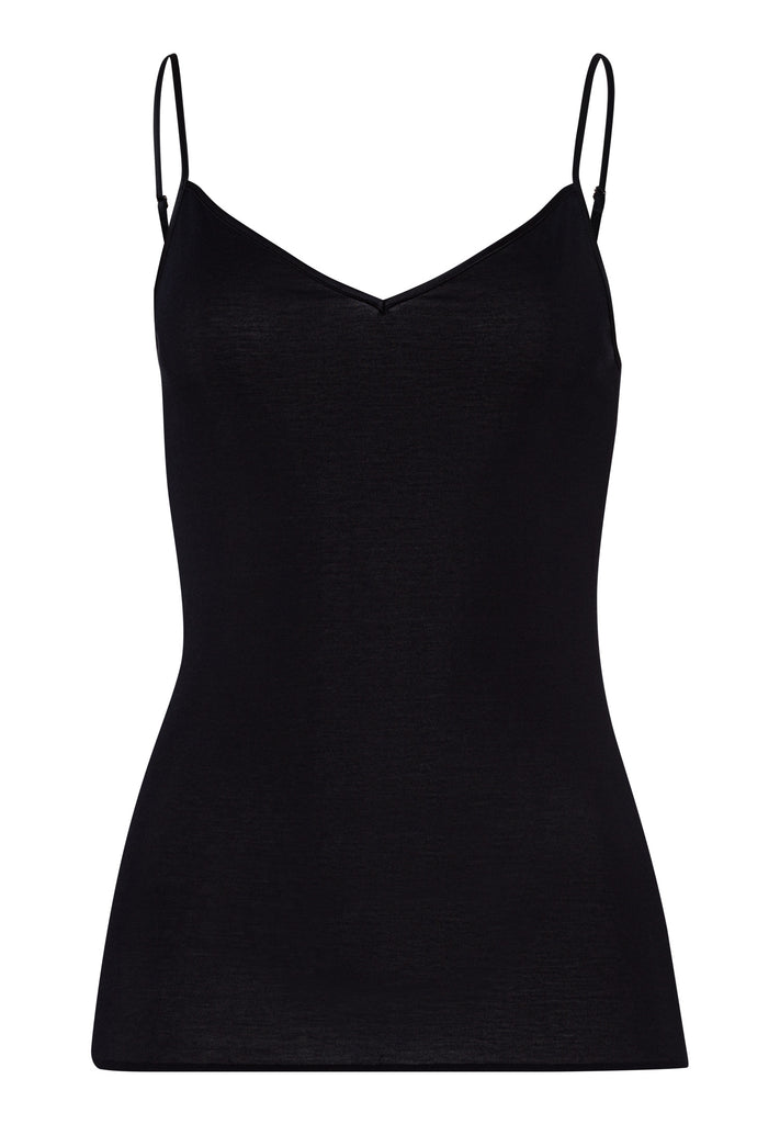 Cotton Seamless Spaghetti Top - Black