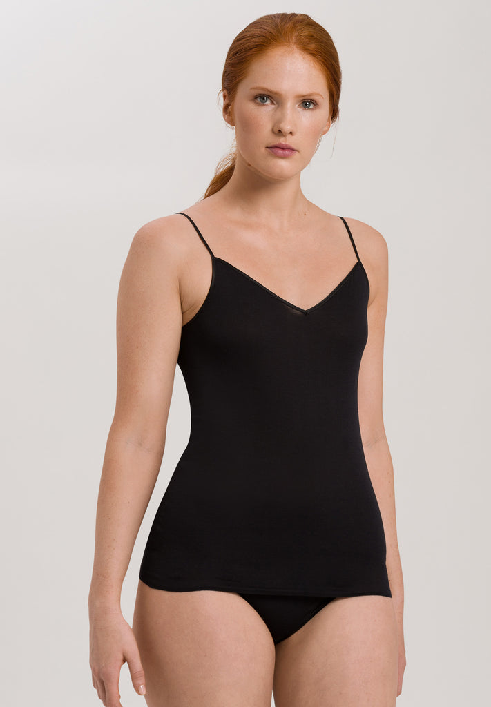 Cotton Seamless Spaghetti Top - Black