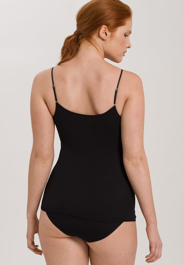 Cotton Seamless Spaghetti Top Back - Black