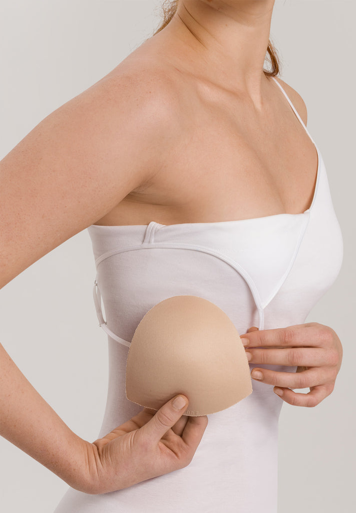 Cotton Seamless Padded Spaghetti Top Removable Padding Detail- White