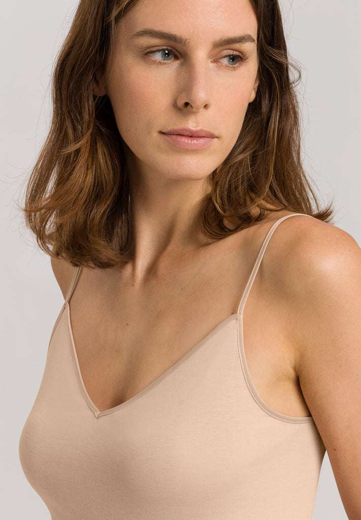 Cotton Seamless Spaghetti Top - Beige