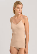 Cotton Seamless Padded Spaghetti Top Removable Padding Detail- Beige