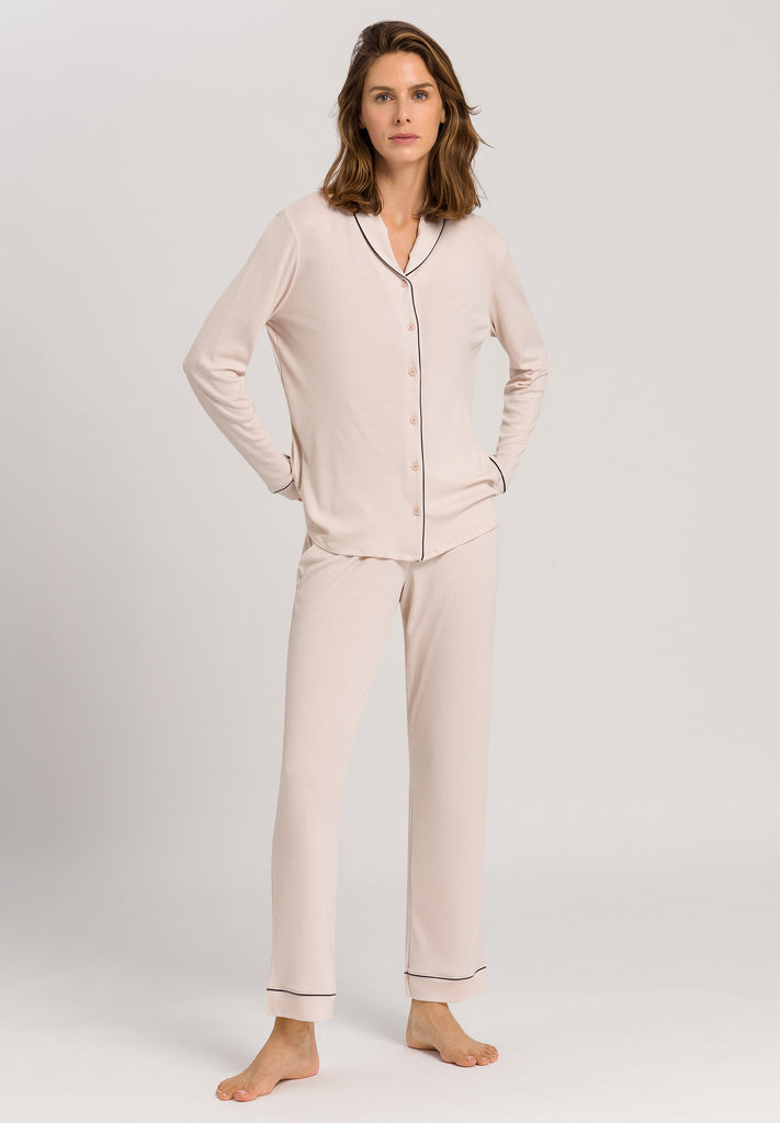 Natural Comfort Long Sleeve Pajama - full view front Almond
