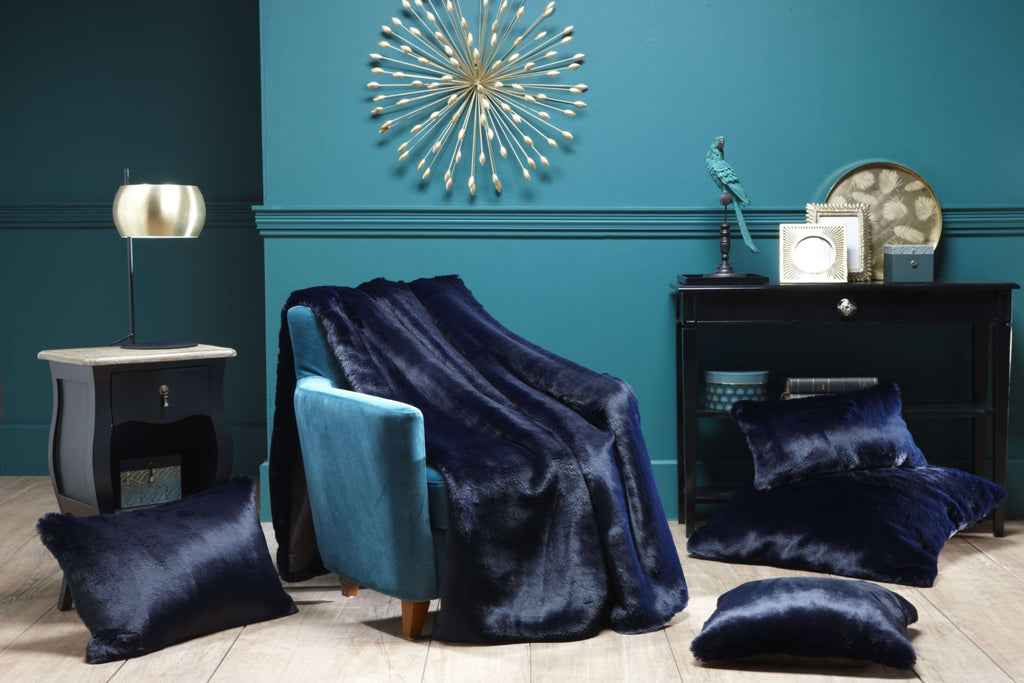 Navy Blue Faux Fur Throw
