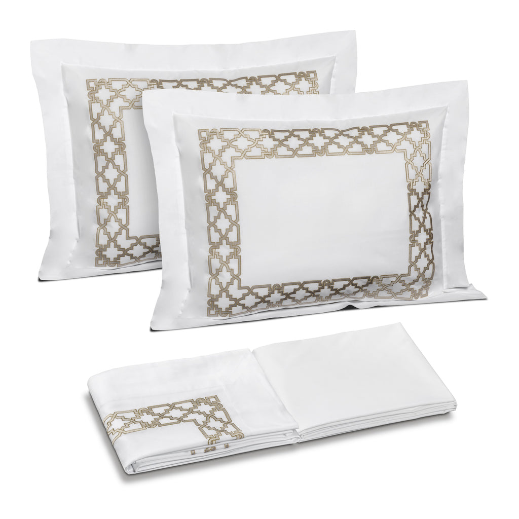 Fretwork Embroidery King Duvet Cover and Shams Set