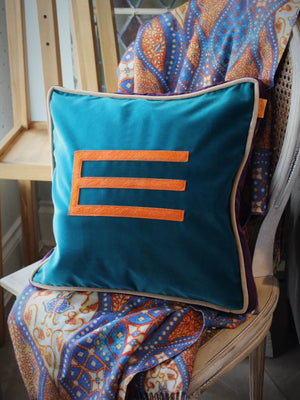ETRO Teal Velvet Monogrammed Pillow