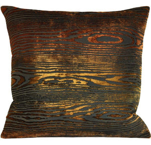 Velvet Woodgrain 20" Copper Ivy Pillow